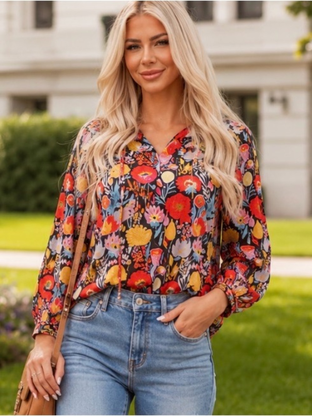 Bohemian Floral Ruffle Blouse